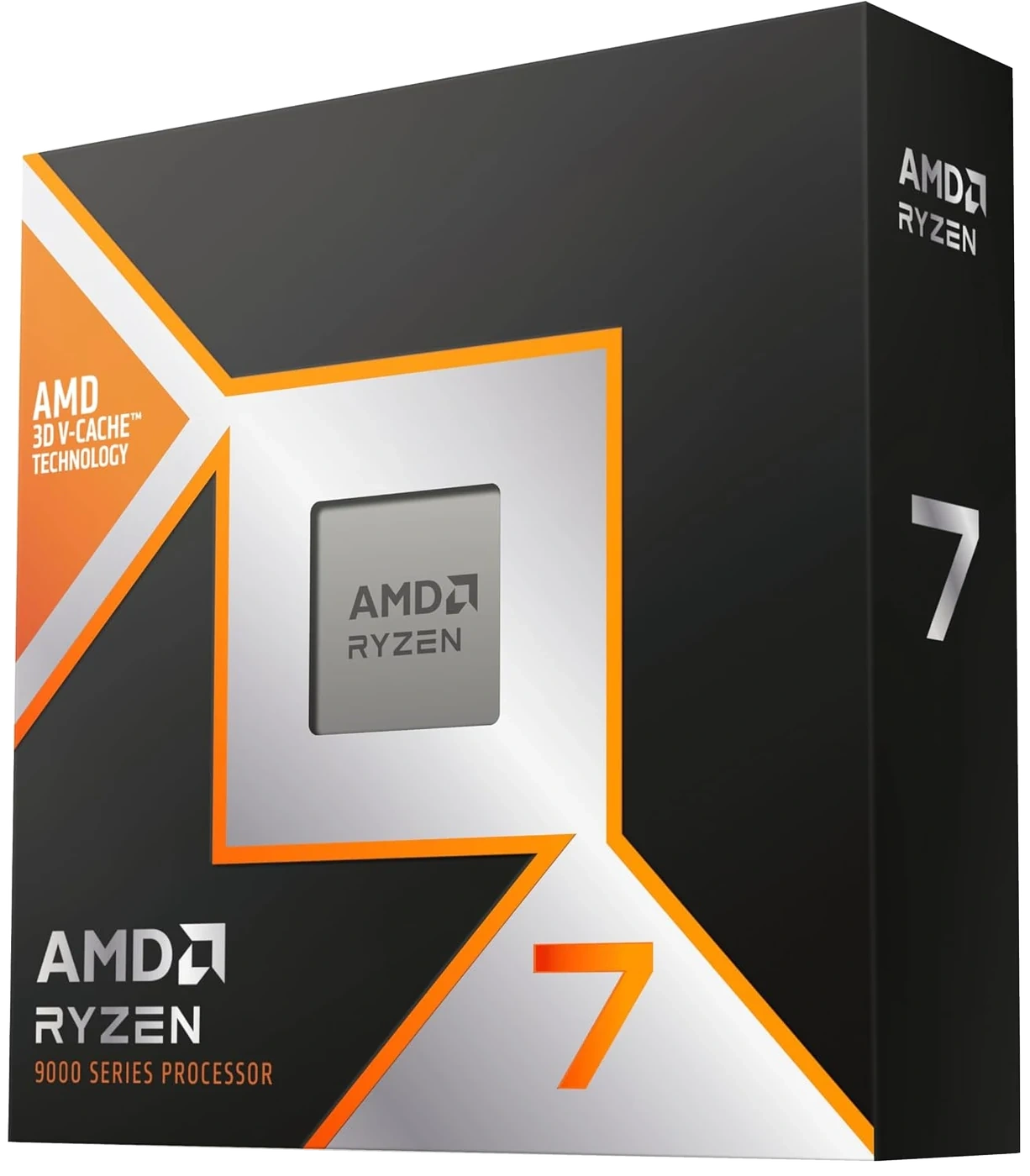 AMD Ryzen 7 9850X3D: caja, vista en perspectiva